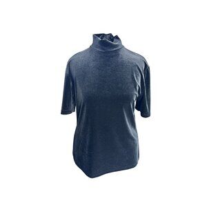 Black Velvet Mock Neck Short Sleeve Top By Dress Barn